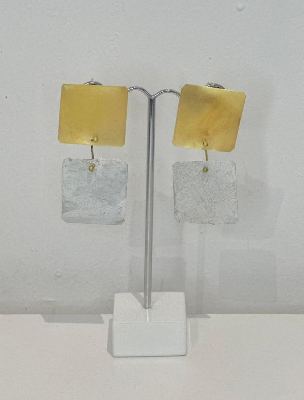 Greek Cargo Gold and white double square earring