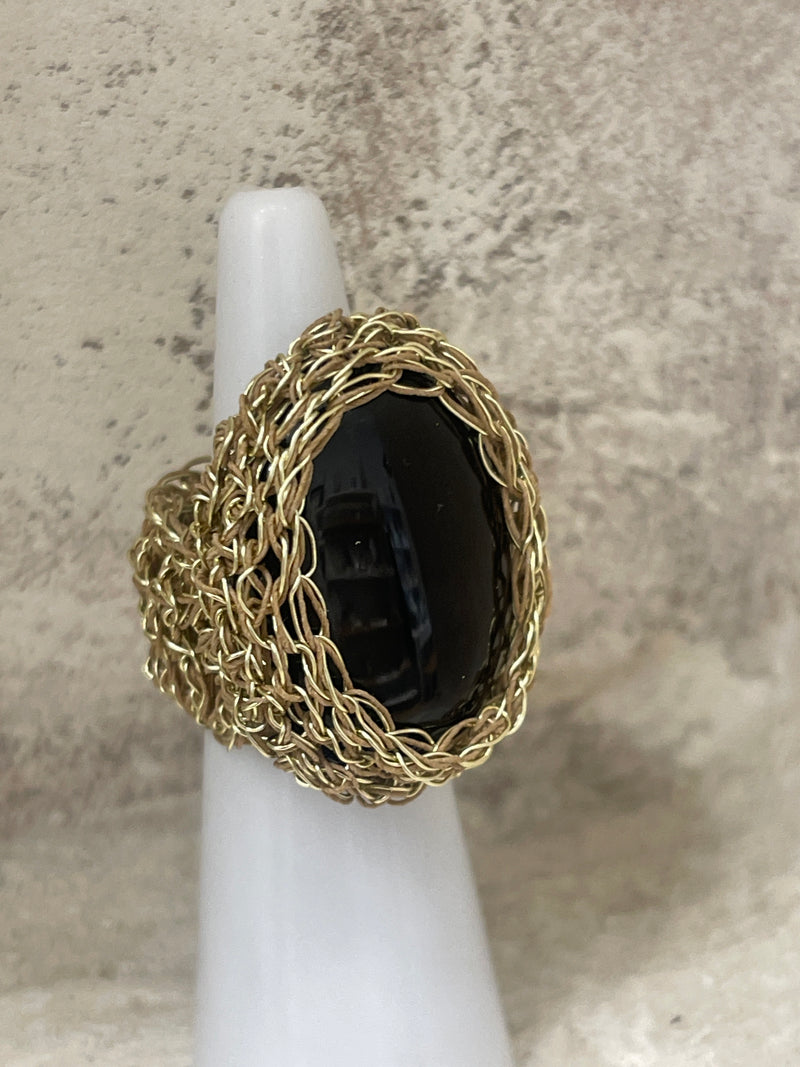 Greek Semi Precious Stone Gold Crochet Ring