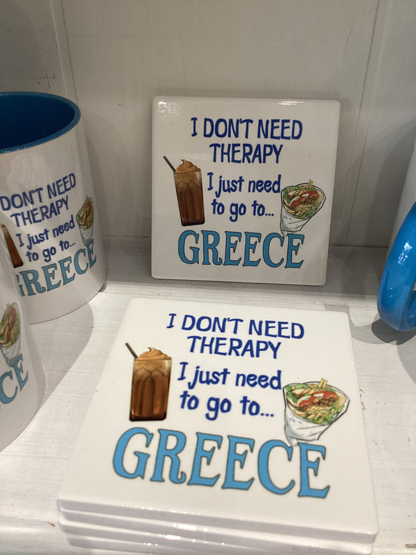 I Just Need to go to Greece Ceramic Coaster - Frappe and Souvlaki