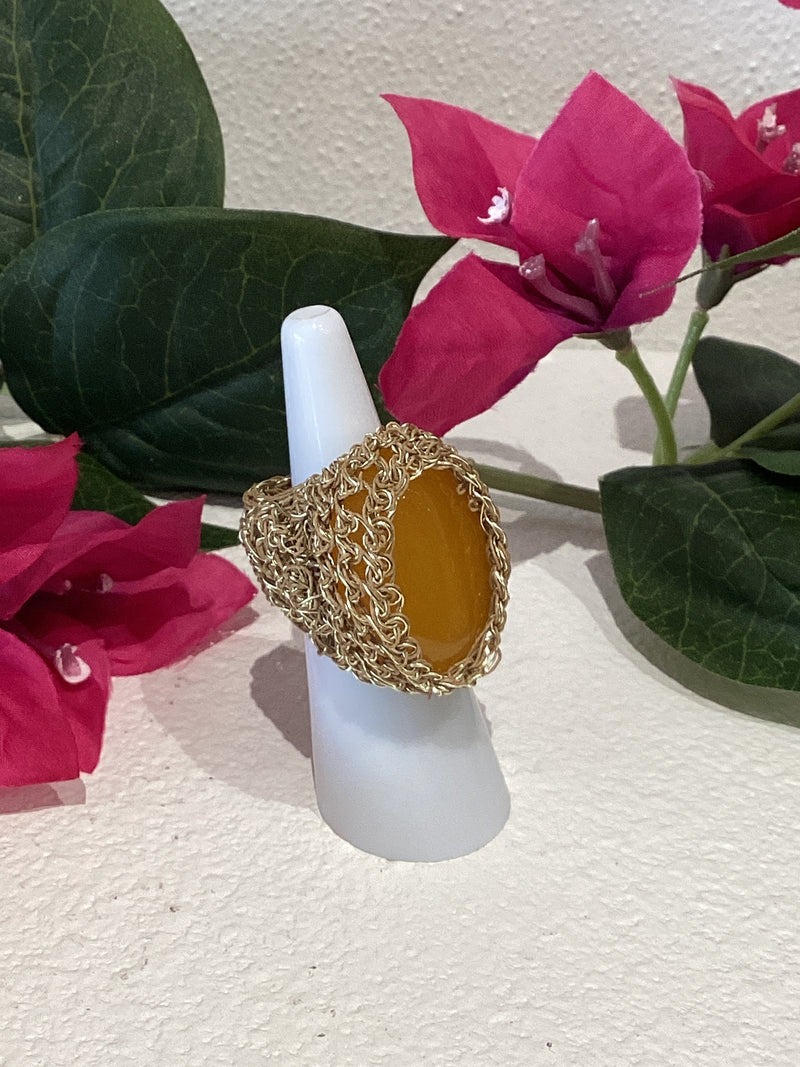 Greek Semi Precious Stone Gold Crochet Ring