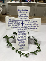 Ceramic English Lord's Prayer Standing Cross - Blue Writing