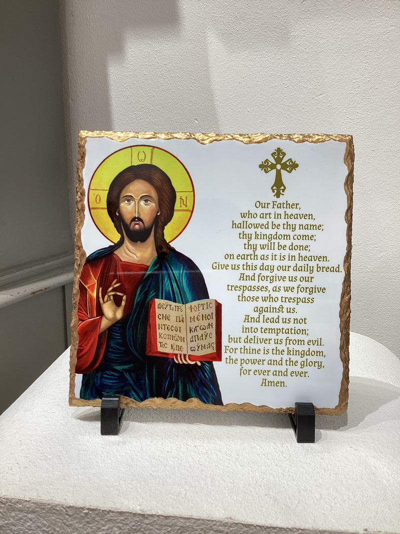 Extra large slate Icon tile with Jesus and Lord’s Prayer- English