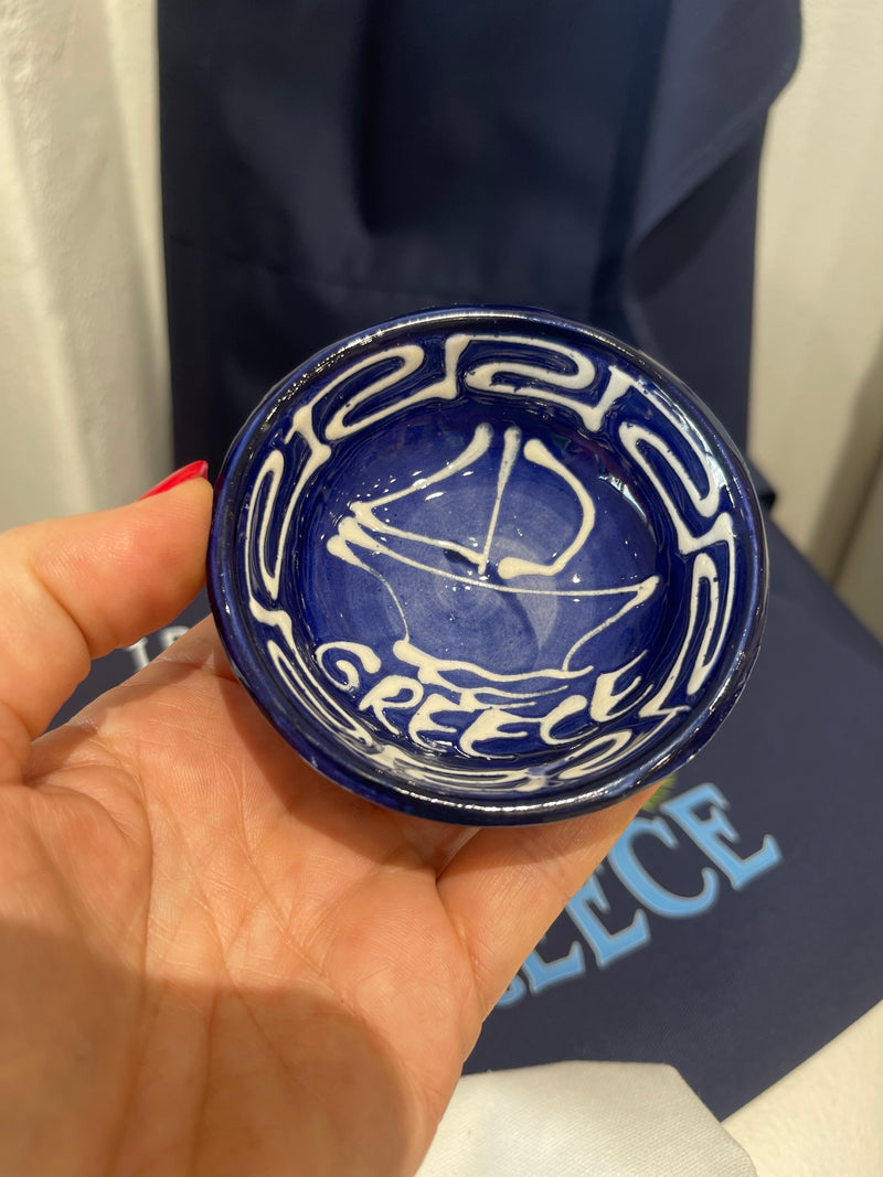 Greek Small Sailing boat ceramic bowl - Blue