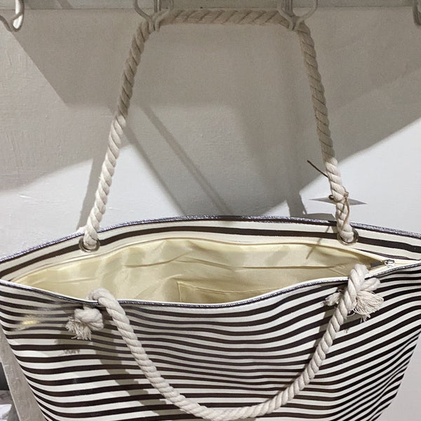 Metallic Silver Stripe Tote Beach Bag