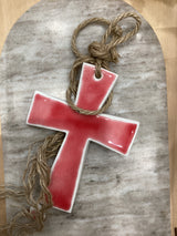 Red Handmade ceramic Cross with Rope