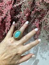 Greek Semi Precious Stone Gold Crochet Ring