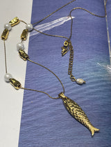 AMMOS NECKLACE - Gold Fish With Fresh Water Pearls