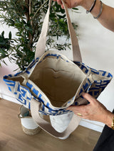 Chris Greek Key Blue & Beige Tote Bag by Aelia Anna