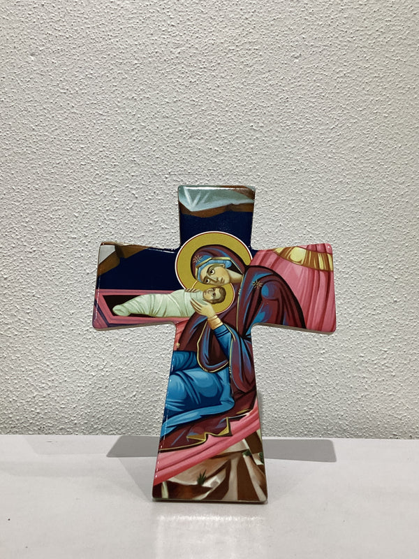 Mother Mary and Jesus Ceramic Standing Cross