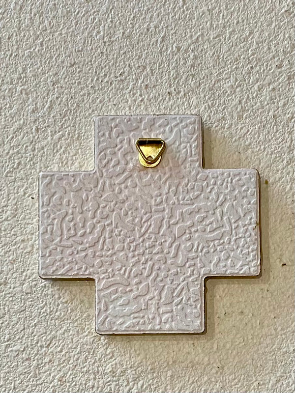 GREEK LORD’S PRAYER - GOLD WRITING CERAMIC CROSS WITH STAND