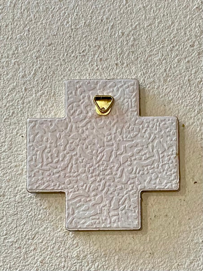 GREEK LORD’S PRAYER - GOLD WRITING CERAMIC CROSS WITH STAND