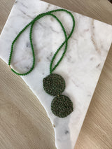 Greek long hand crochet Disc necklace - Green by Hara Karamichali