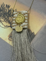 AMMOS NECKLACE - Bronze Woven Fabric Necklace With Gold Shell