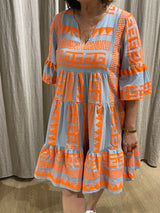 Lindos Dress - Orange and Grey
