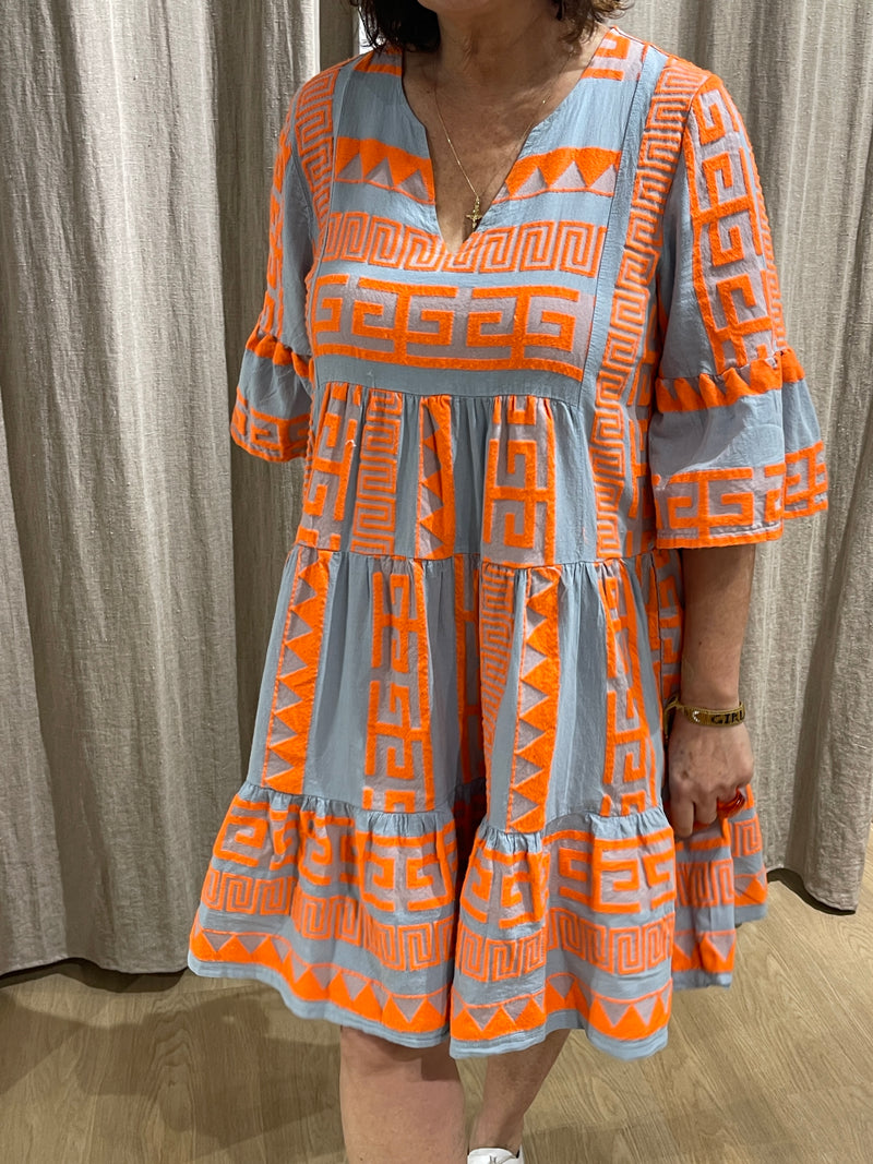 Lindos Dress - Orange and Grey