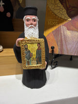 Standing Orthodox Priest Holding Saint Rafael and Saint Nicholas  Icon - Miniature Figurine