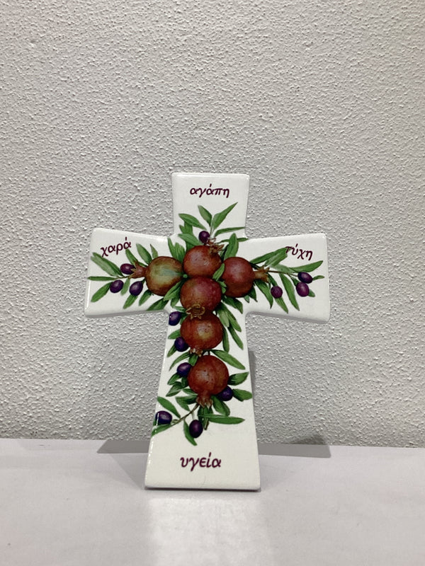 Pomegranate and good wishes Ceramic Standing Cross