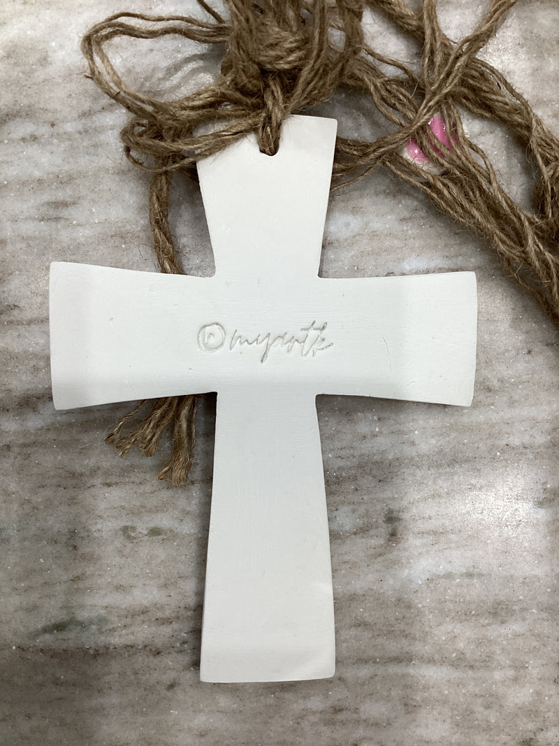 Pink Handmade ceramic Cross with Rope