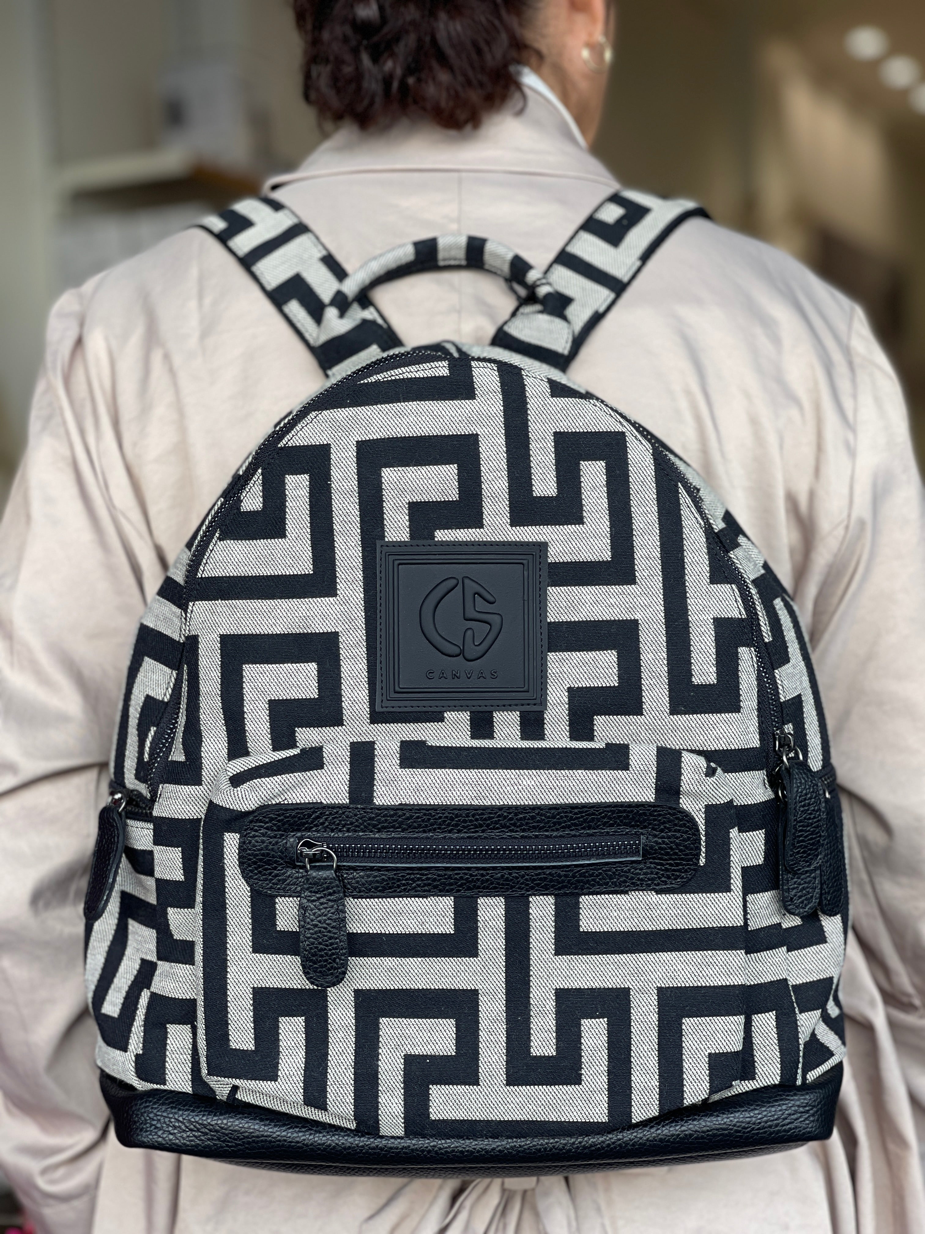 Achilea Backpac - Black and Ecru Meander – Greek Cargo