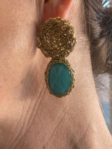 Hara Karamichali Gold & Green Turquoise Drop Earrings