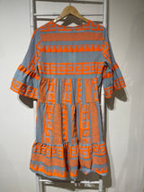 Lindos Dress - Orange and Grey