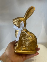 Gold Sitting Rabbit with White Ribbon