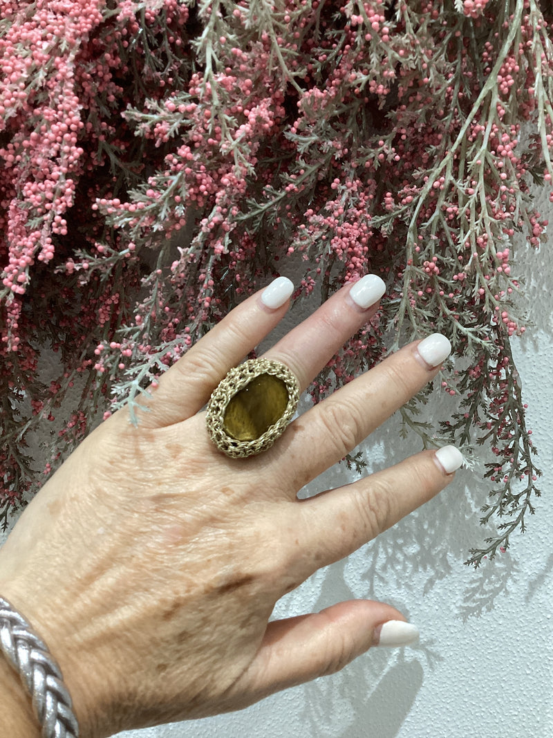 Greek Semi Precious Stone Gold Crochet Ring