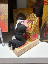 Praying Orthodox Priest in front of Virgin Mary and Jesus  Icon - Miniature Figurine