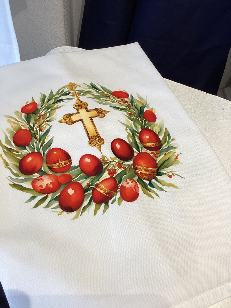 Easter tea towel - Easter red egg Wreath