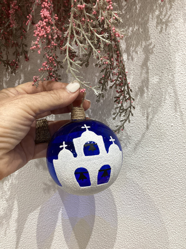 Hand Blown Glass Xmas Bauble Church bells (kabanario)