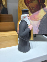 Standing Orthodox Priest Holding Saint Rafael and Saint Nicholas  Icon - Miniature Figurine