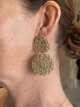 Hand crochet Gold Double Disc Earrings by Hara Karamichali