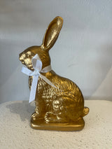 Gold Sitting Rabbit with White Ribbon