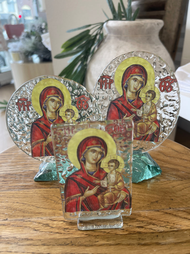 Glass Icon Virgin Mary with Jesus