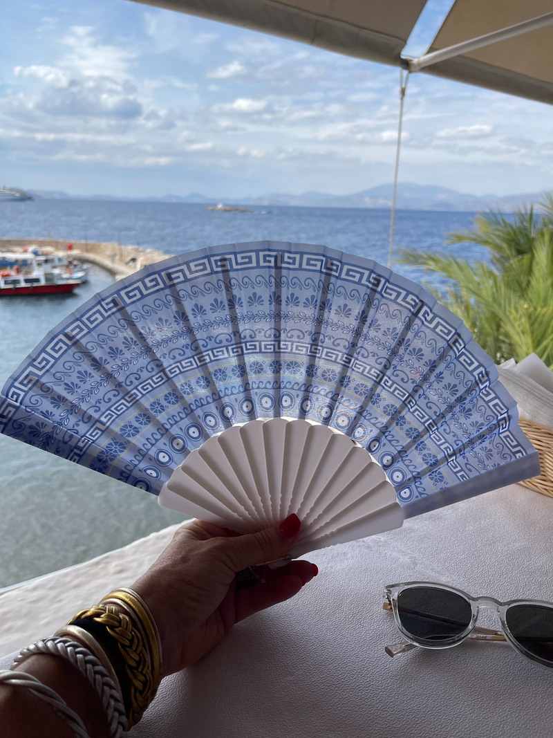 Greece Hand Fans -Santorini/ Key Pattern