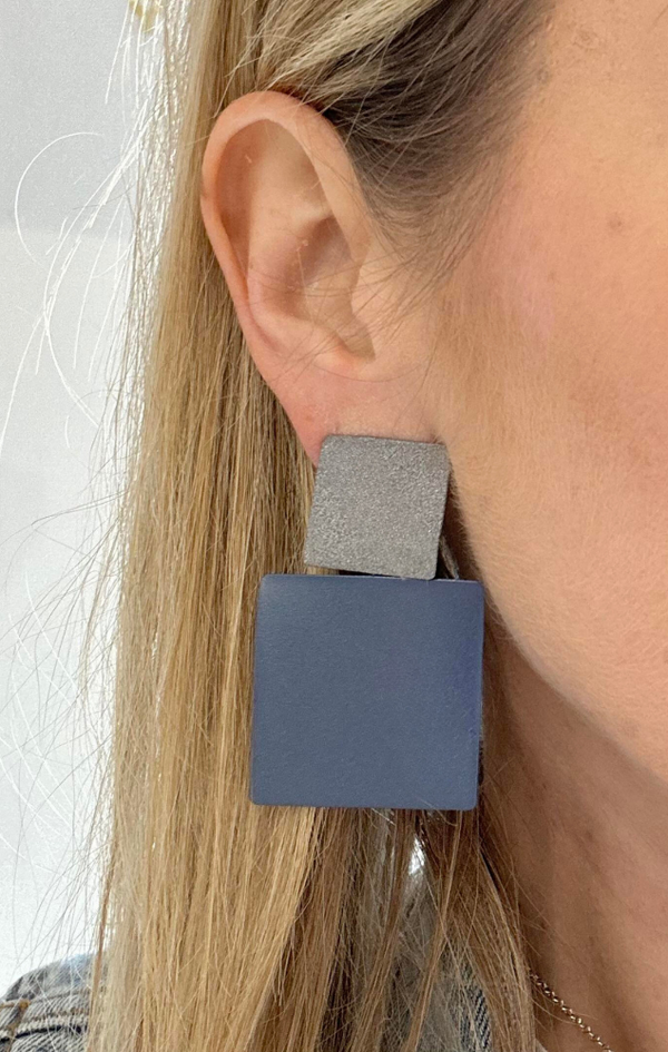 Greek blue and silver metallic clip on earrings