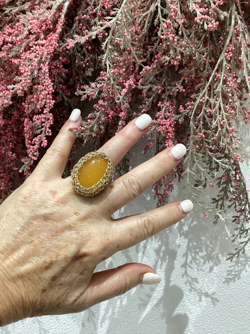 Greek Semi Precious Stone Gold Crochet Ring