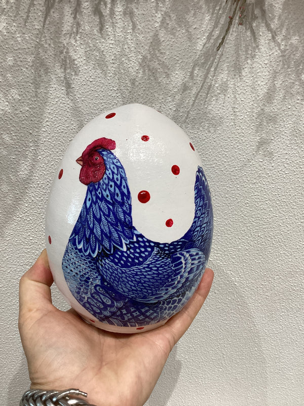 Hand Painted Rooster Large White  Egg