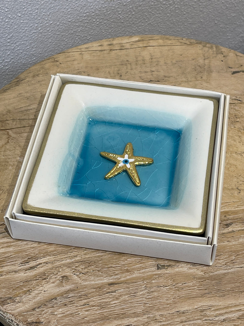 Gold starfish cream ceramic plate