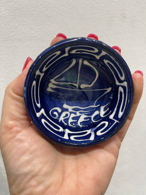 Greek Small Sailing boat ceramic bowl - Blue