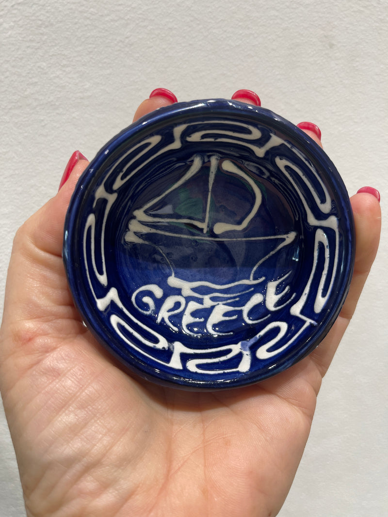 Greek Small Sailing boat ceramic bowl - Blue