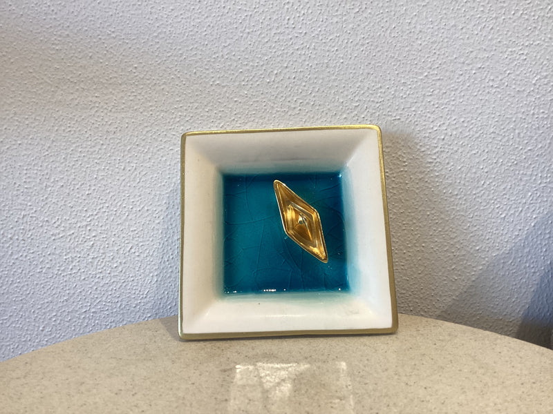 Greek ceramic small plate with gold boat