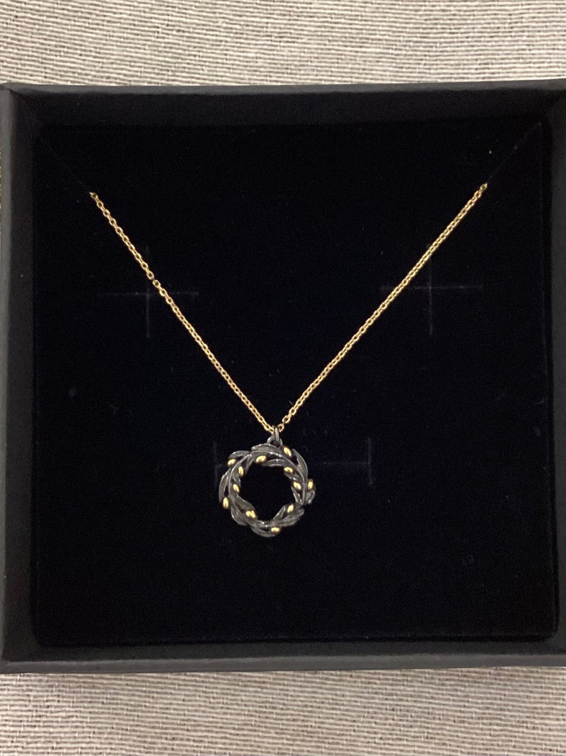 Sterling Silver Rhodium Plated Olive Wreath Necklace