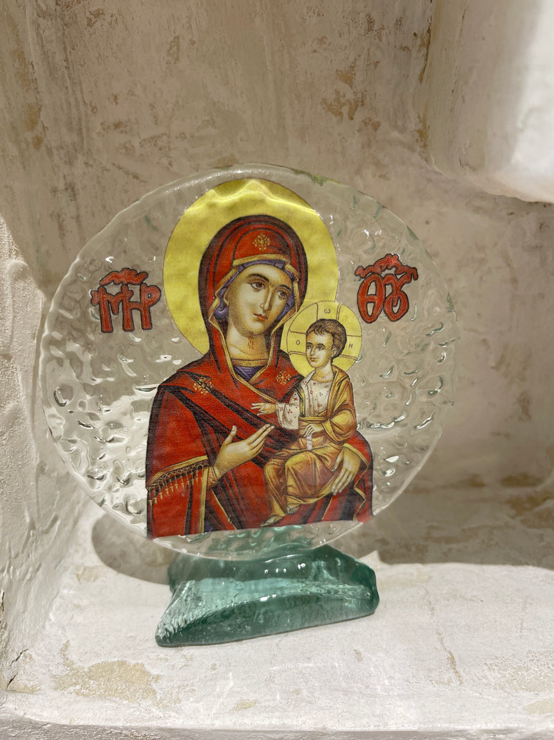 Glass Icon Virgin Mary with Jesus