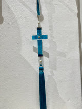 Long Blue Glass Cross Gouri (Good Luck Charm)