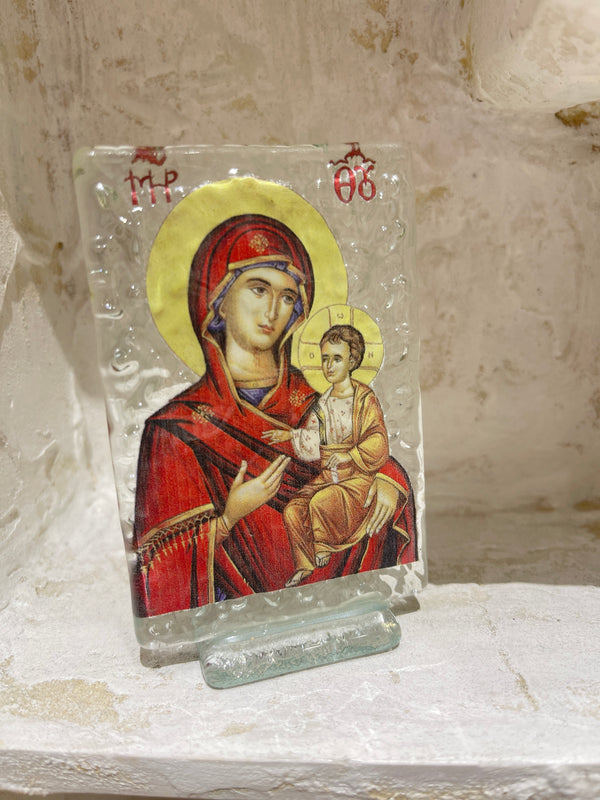 Glass Icon Virgin Mary with Jesus