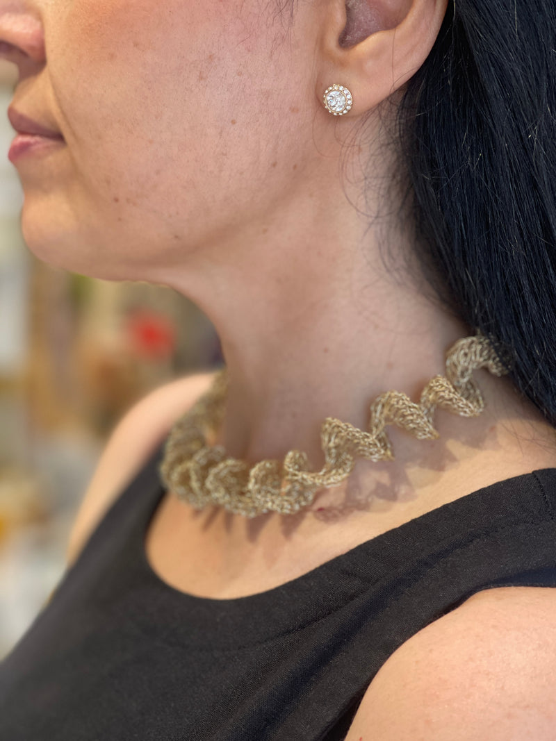 Dione Gold Crochet Necklace by Hara Karamichali