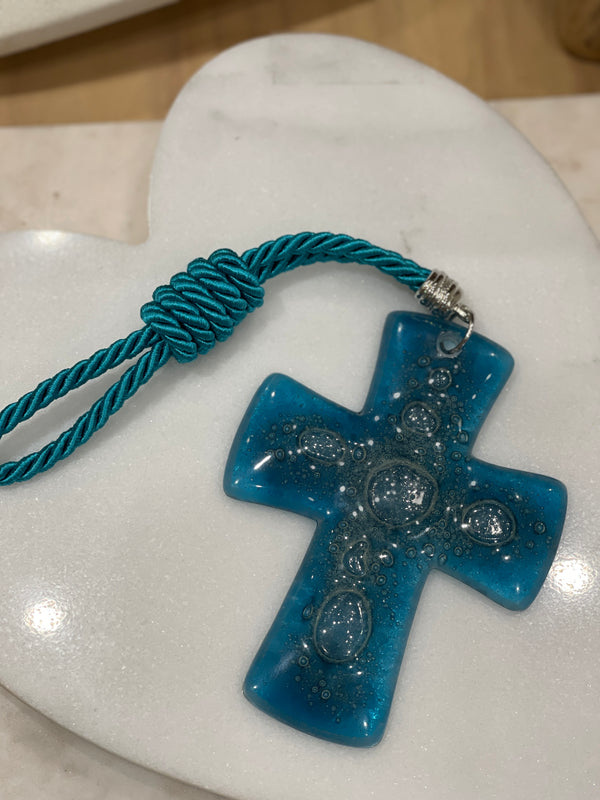 Short Blue Glass Cross Gouri (Good Luck Charm)