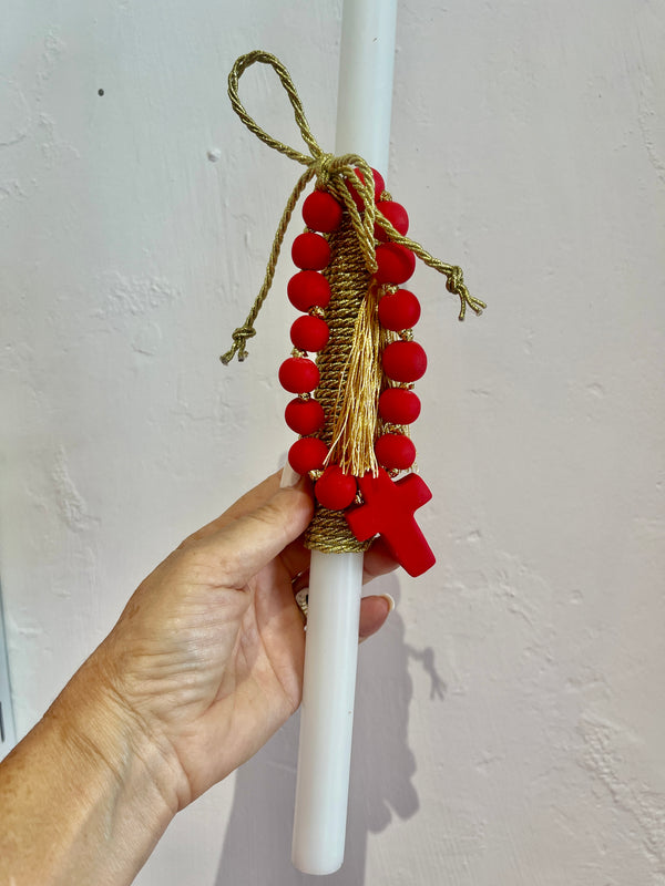 Greek Easter Lambatha Candle with red beaded cross