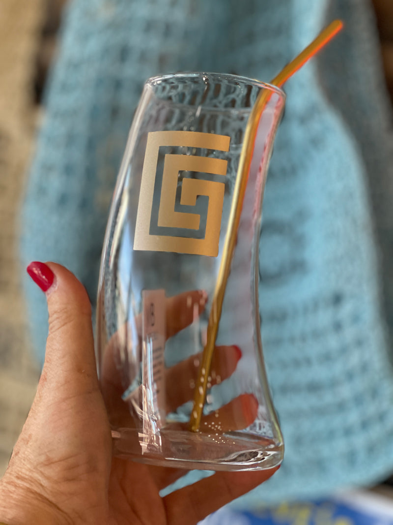 Gold Greek Key Frappe Wave Glass